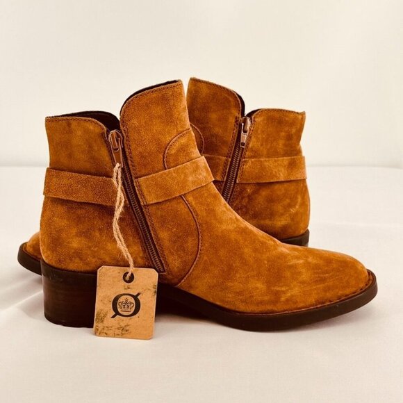 Born Tori Leather Bootie Size 9  Brown Side Zip Block Heel Straps Western - Picture 10 of 15